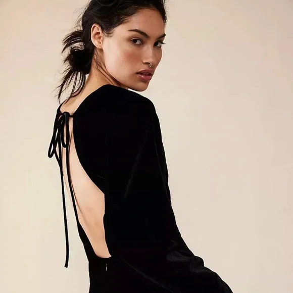 Free People | Dresses | Free People Chelsey Velvet Mini Dress Black Long  Sleeve Open Back Size S Nwt | Poshmark